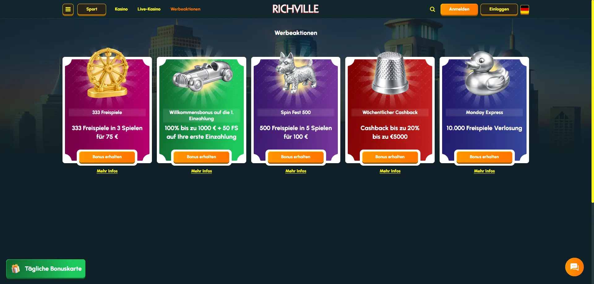 Richville Casino Willkommensbonus 110% bis CHF 1.000 f&uuml;r Schweizer Spieler