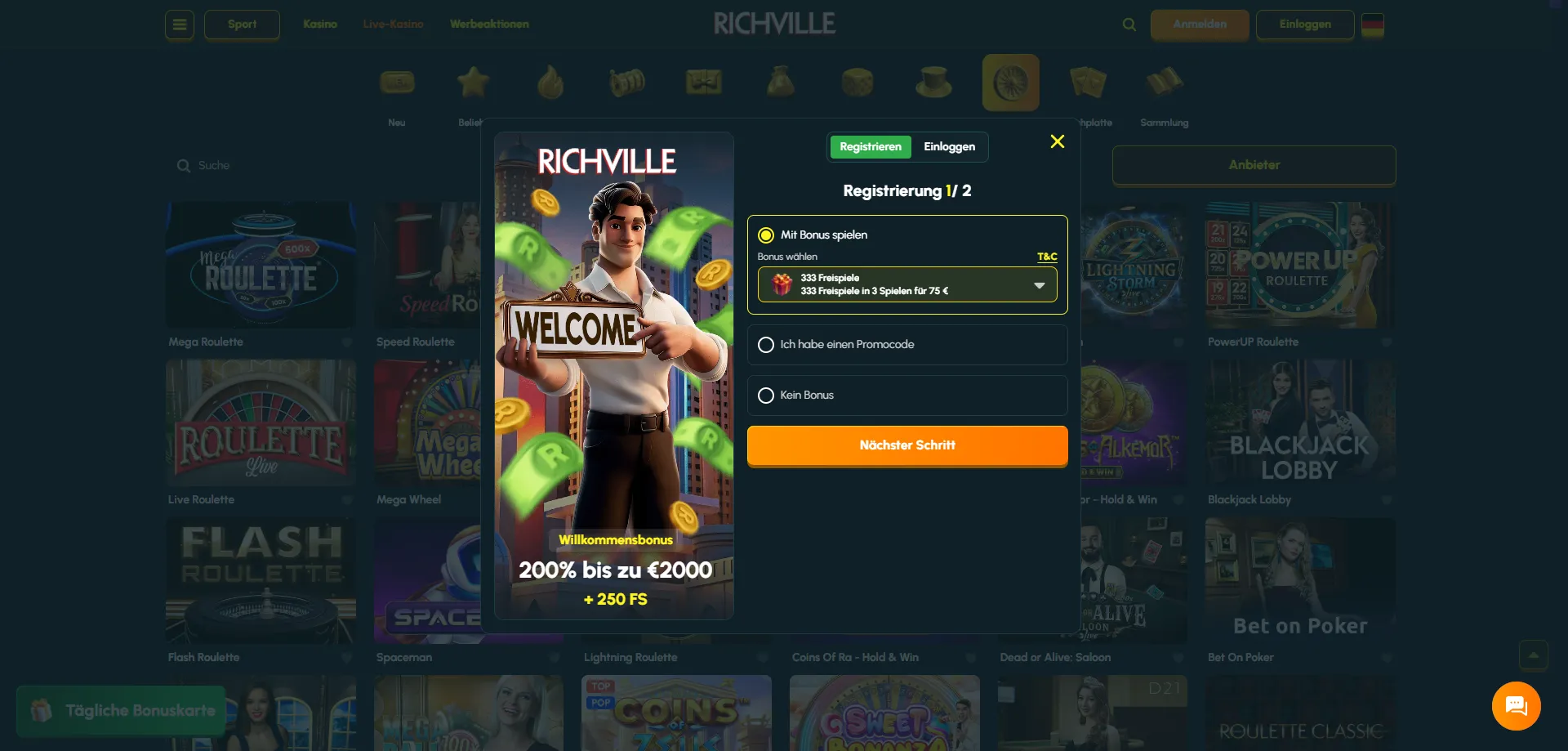 Richville Casino Registrierung Schritt f&uuml;r Schritt f&uuml;r Schweizer Spieler
